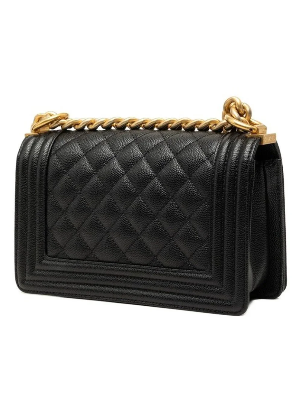 Chanel CC Logo Quilted Boy 20 Vintage Chain Shoulder Bag Black Caviar Leather